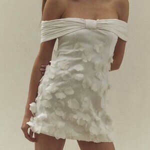 BHLDN Off-The-Shoulder 3D Floral Mini Dress Anthropologie